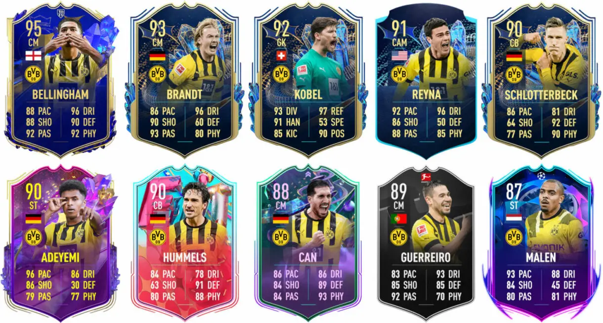 Ejemplos cartas competitivas Dortmund FIFA 23 Ultimate Team