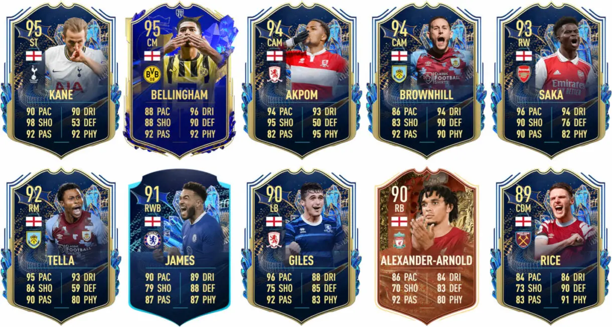 Ejemplos cartas competitivas Inglaterra FIFA 23 Ultimate Team