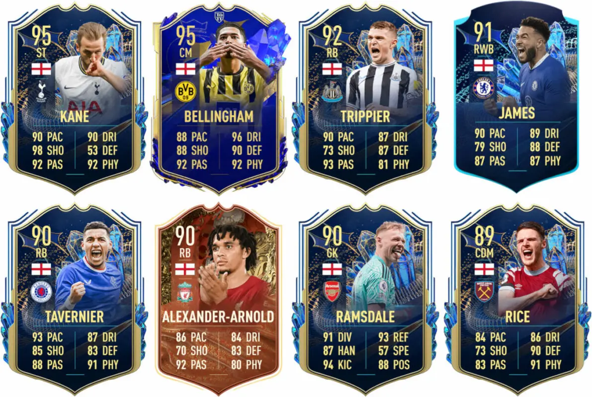 Ejemplos cartas competitivas Inglaterra FIFA 23 Ultimate Team