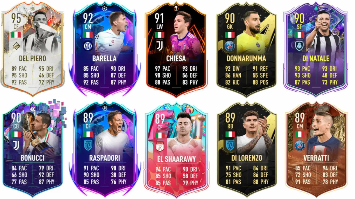 Ejemplos cartas competitivas Italia FIFA 23 Ultimate Team