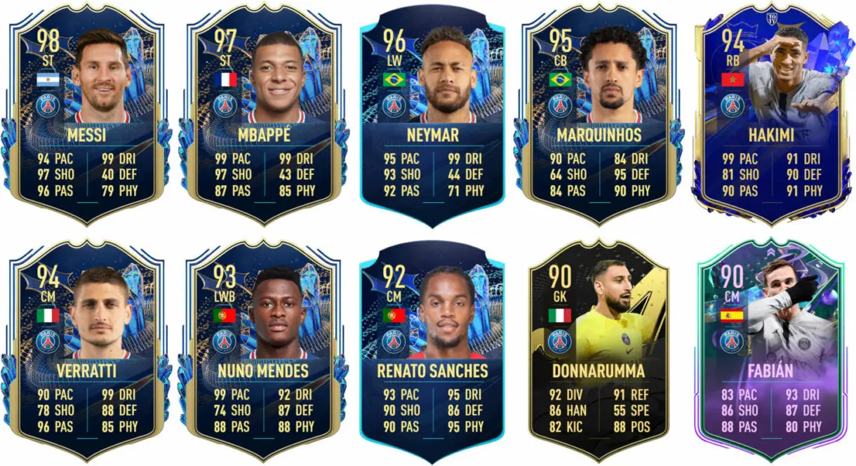 Ejemplos cartas competitivas PSG FIFA 23 Ultimate Team