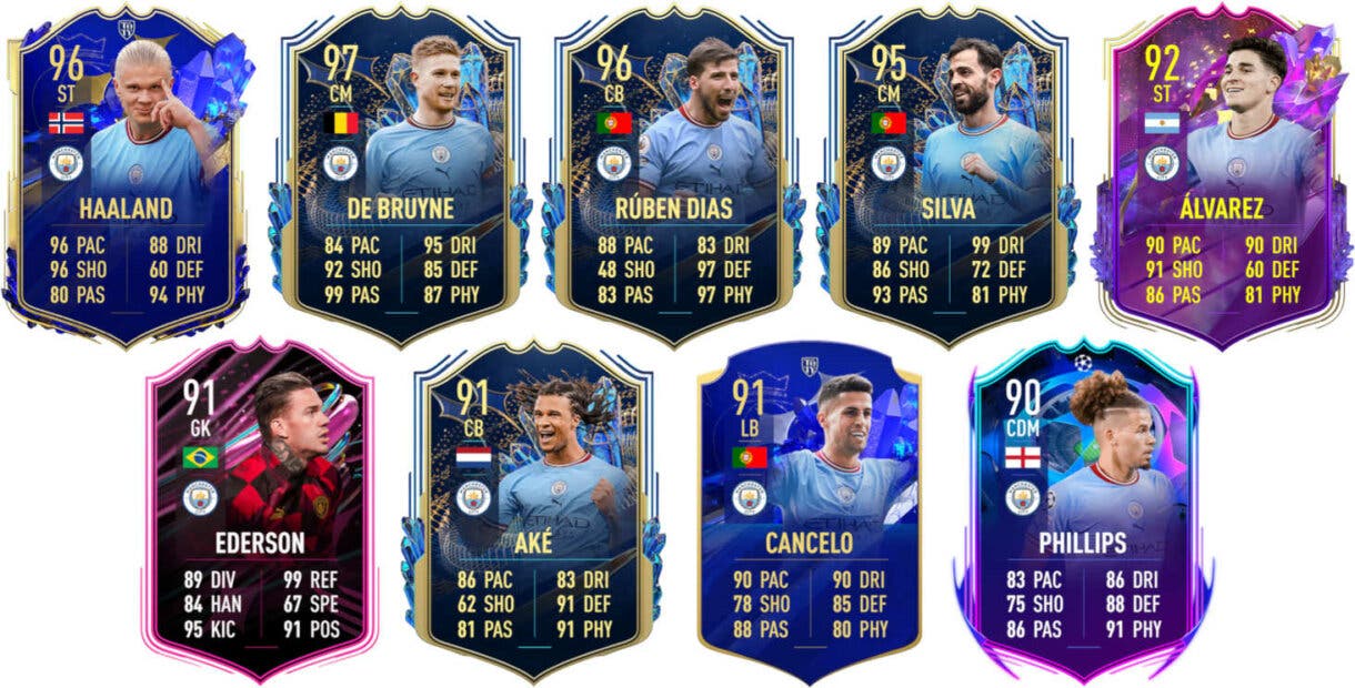 Ejemplos cartas competitivas Manchester City FIFA 23 Ultimate Team