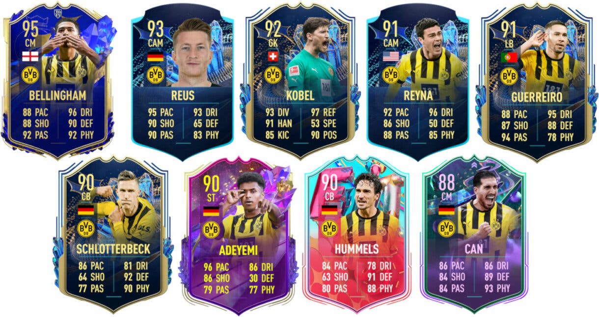 Ejemplos cartas competitivas Dortmund FIFA 23 Ultimate Team