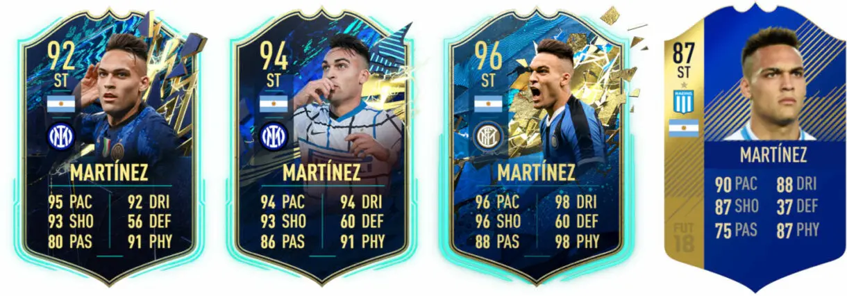 Cartas Lautaro Martínez TOTS Ultimate Team FIFA 18, 20, 21 y 22