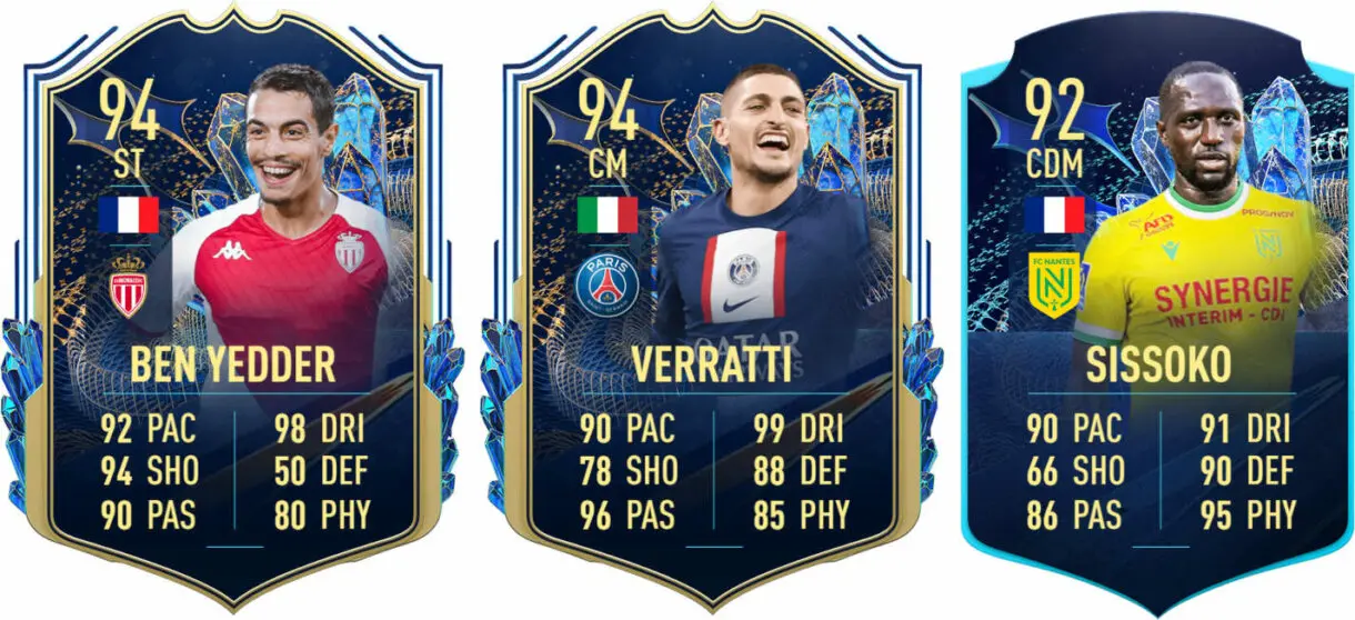 Cartas TOTS Ben Yedder y Verratti, y Sissoko TOTS Moments FIFA 23 Ultimate Team