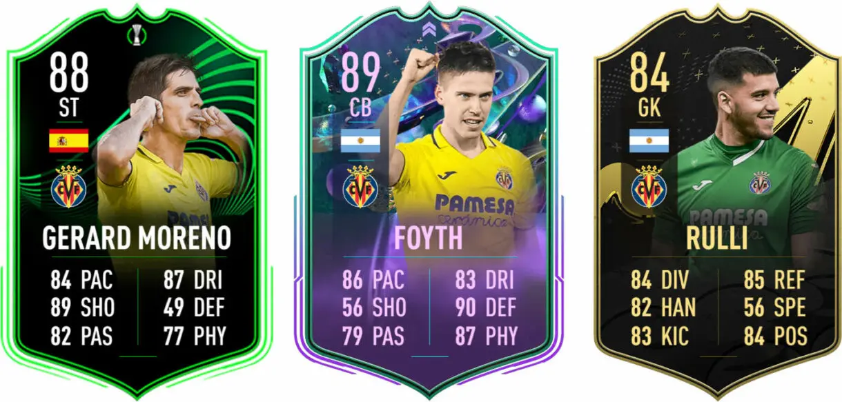 Cartas Rodrigo Moreno RTTF, Foyth Fantasy FUT y Rulli IF (Villarreal) FIFA 23 Ultimate Team