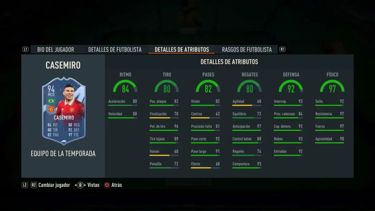 Stats in game Casemiro TOTS FIFA 23 Ultimate Team