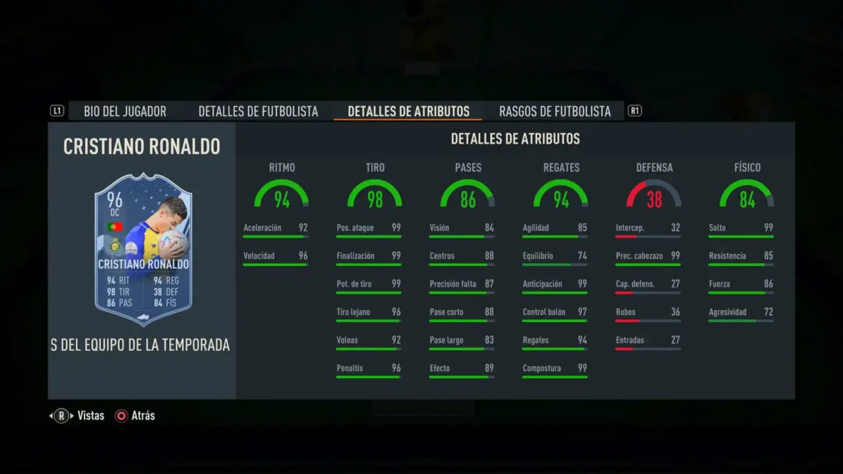Stats in game Cristiano Ronaldo TOTS FIFA 23 Ultimate Team