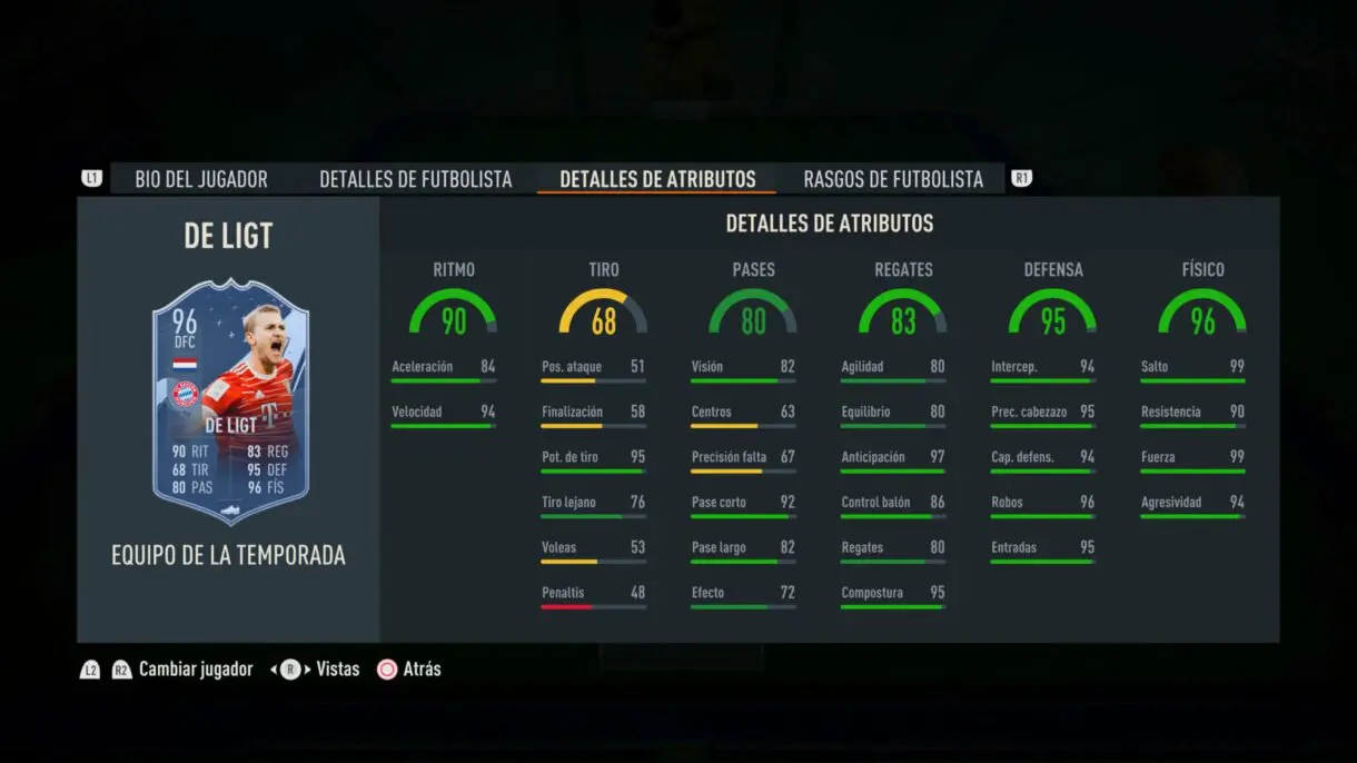 Stats in game De Ligt  TOTS FIFA 23 Ultimate Team