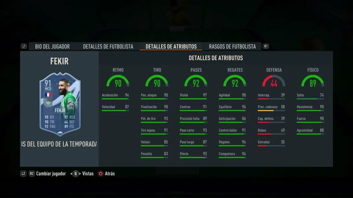 Stats in game Fekir TOTS Moments TOTS FIFA 23 Ultimate Team