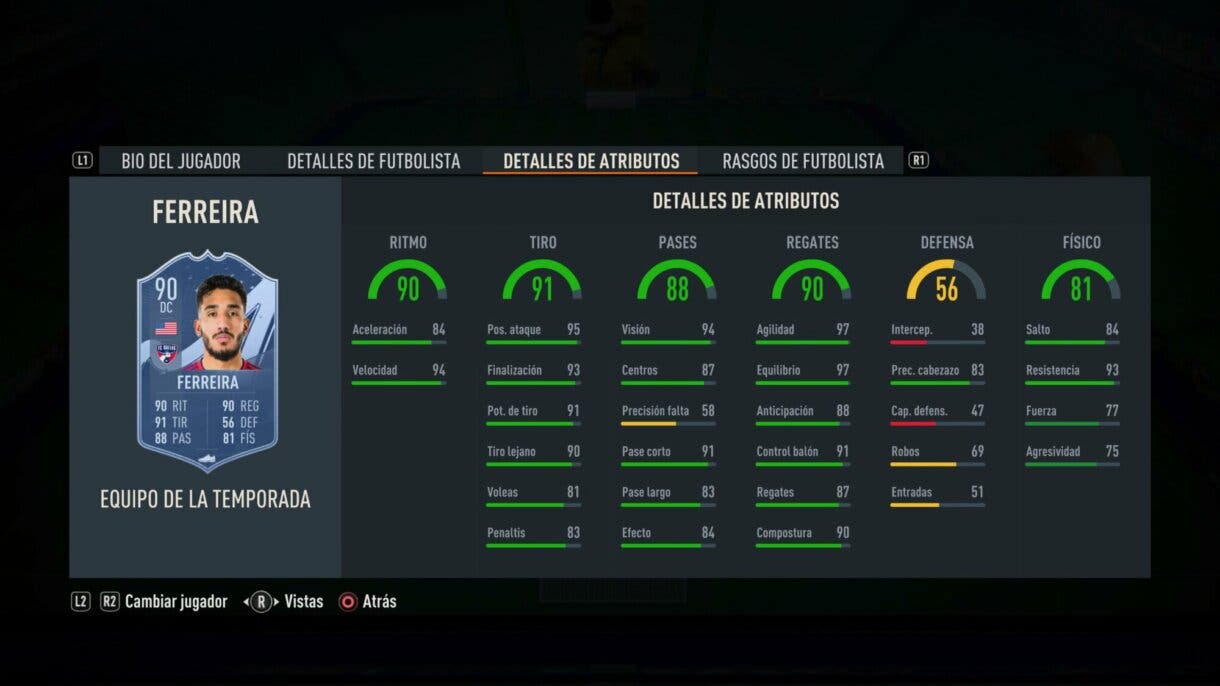 Stats in game Ferreira TOTS FIFA 23 Ultimate Team