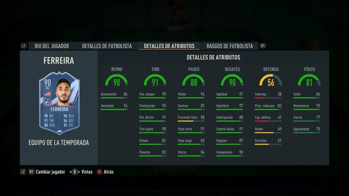 Stats in game Ferreira TOTS FIFA 23 Ultimate Team
