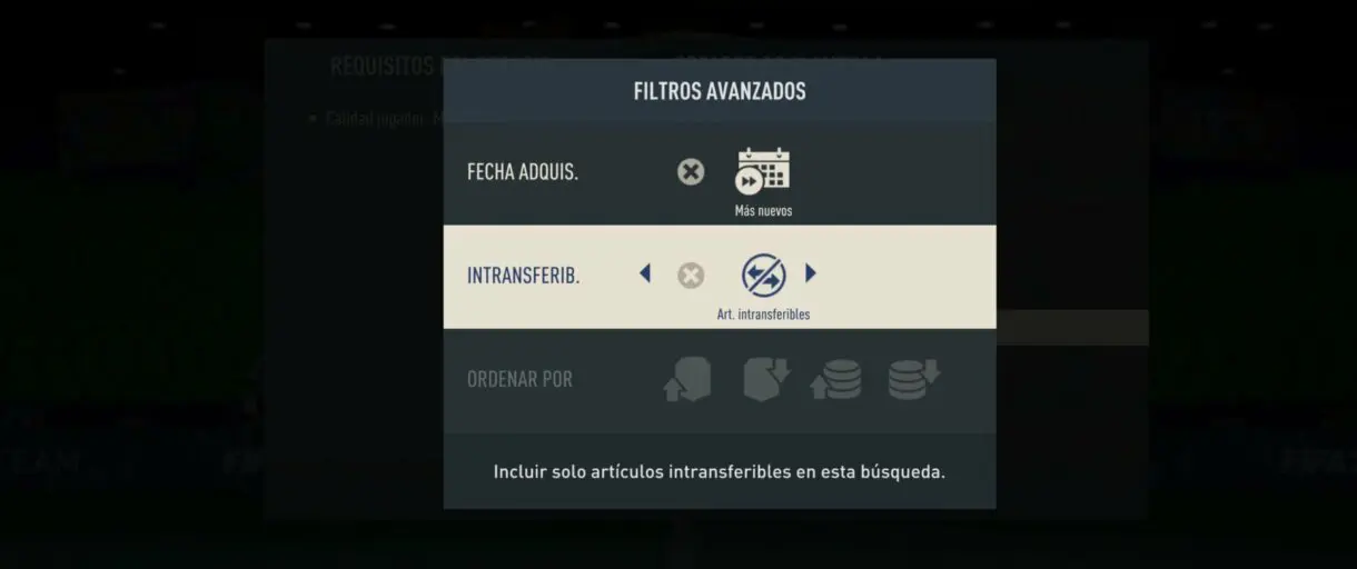 Filtros avanzados SBC FIFA 23 Ultimate Team
