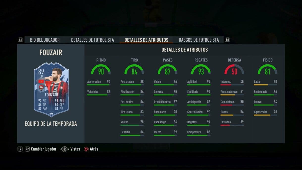 Stats in game Fouzair TOTS FIFA 23 Ultimate Team