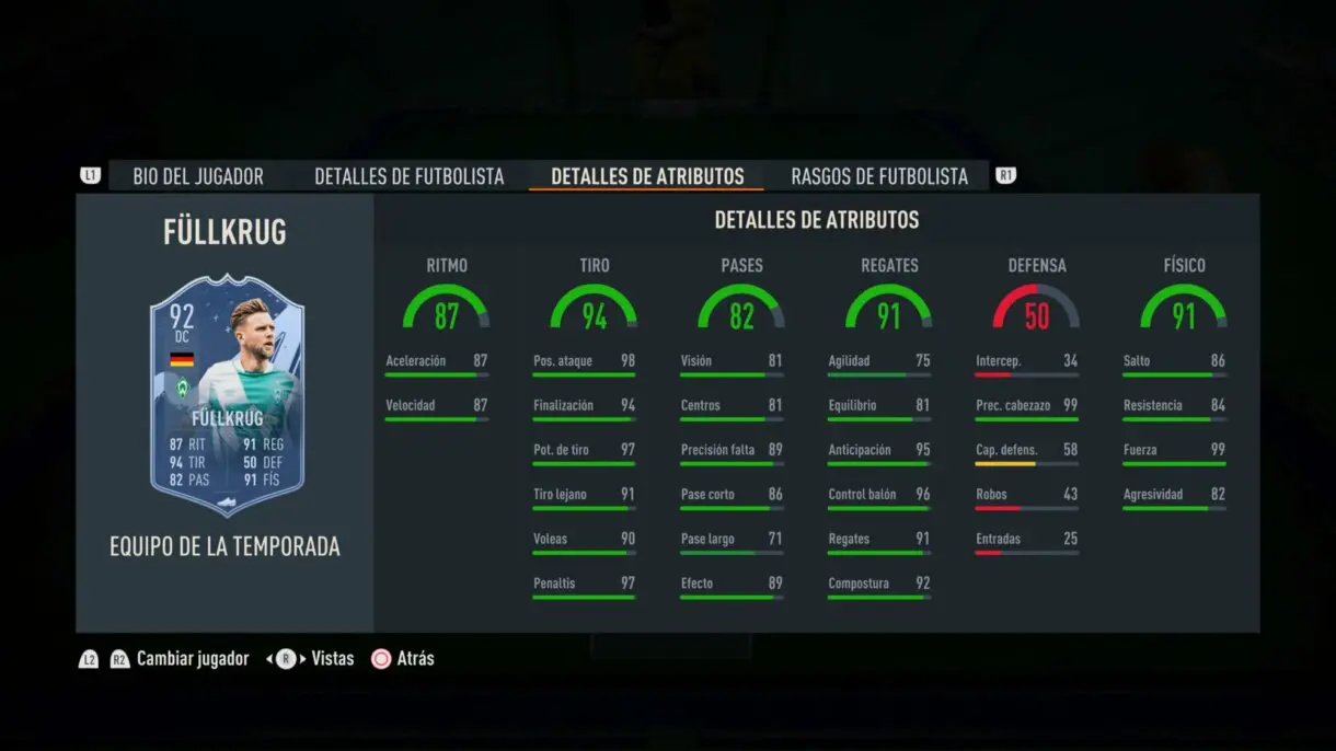 Stats in game Füllkrug TOTS FIFA 23 Ultimate Team