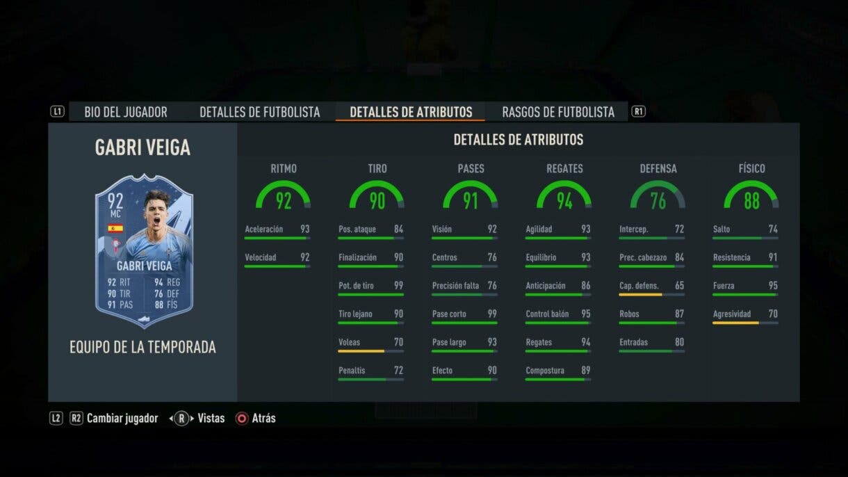 Stats in game Gabri Veiga TOTS FIFA 23 Ultimate Team