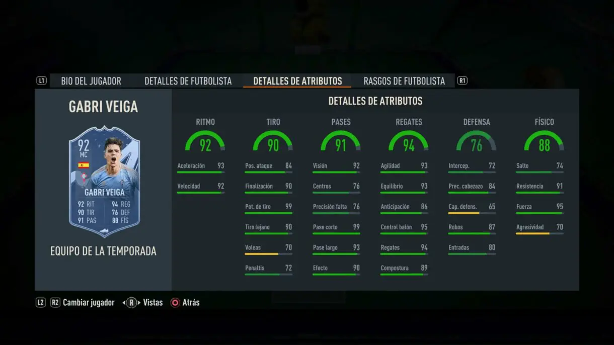 Stats in game Gabri Veiga TOTS FIFA 23 Ultimate Team