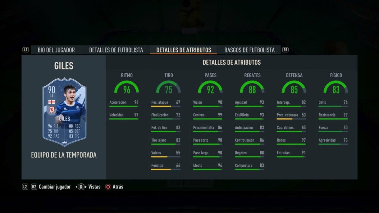 Stats in game Giles TOTS FIFA 23 Ultimate Team