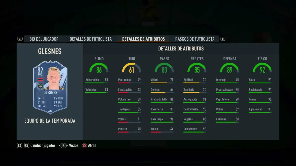 Stats in game Glesnes TOTS FIFA 23 Ultimate Team