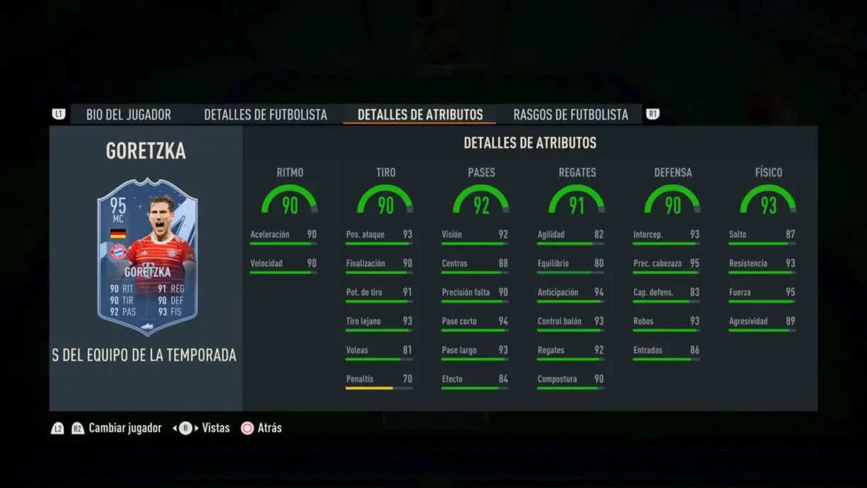 Stats in game Goretzka TOTS Moments FIFA 23 Ultimate Team