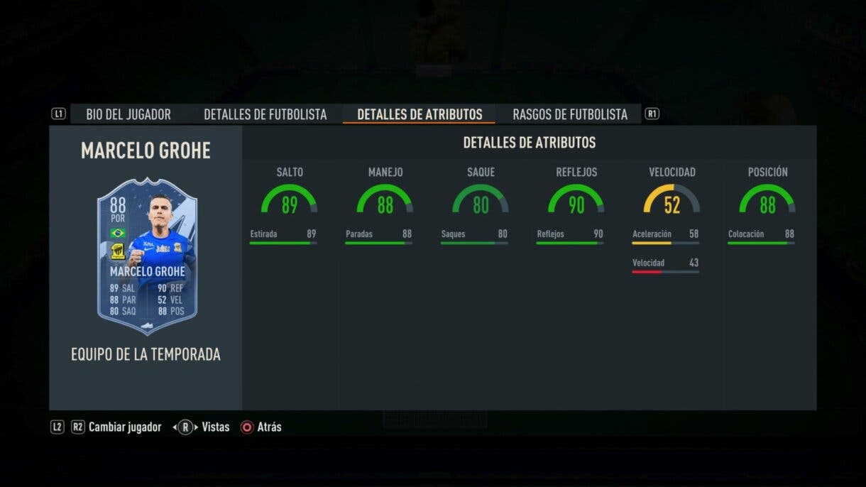 Stats in game Marcelo Grohe TOTS FIFA 23 Ultimate Team