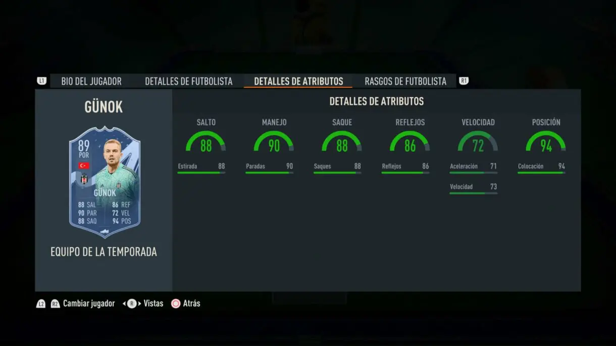 Stats in game Günok TOTS FIFA 23 Ultimate Team