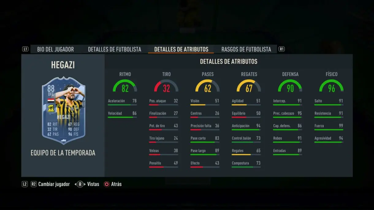 Stats in game Hegazi TOTS FIFA 23 Ultimate Team