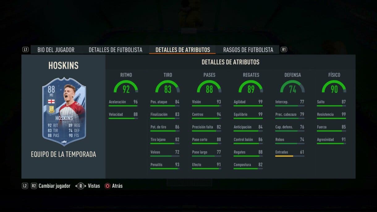 Stats in game Hoskins TOTS FIFA 23 Ultimate Team