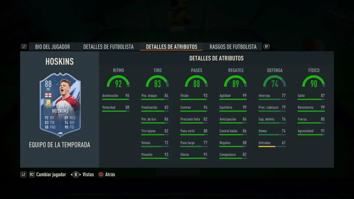 Stats in game Hoskins TOTS FIFA 23 Ultimate Team