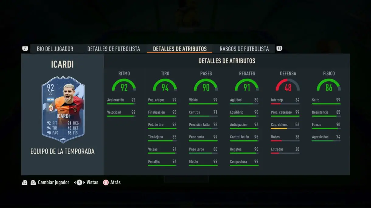 Stats in game Icardi TOTS FIFA 23 Ultimate Team