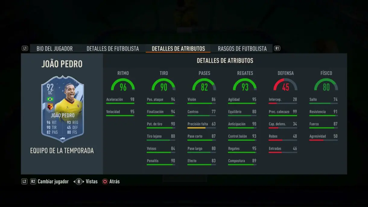 Stats in game Joao Pedro TOTS FIFA 23 Ultimate Team