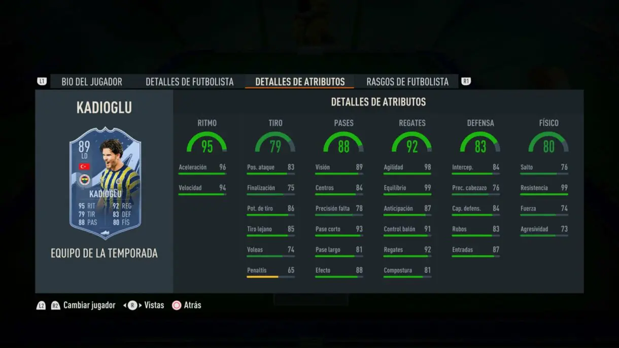 Stats in game Kadioglu TOTS FIFA 23 Ultimate Team