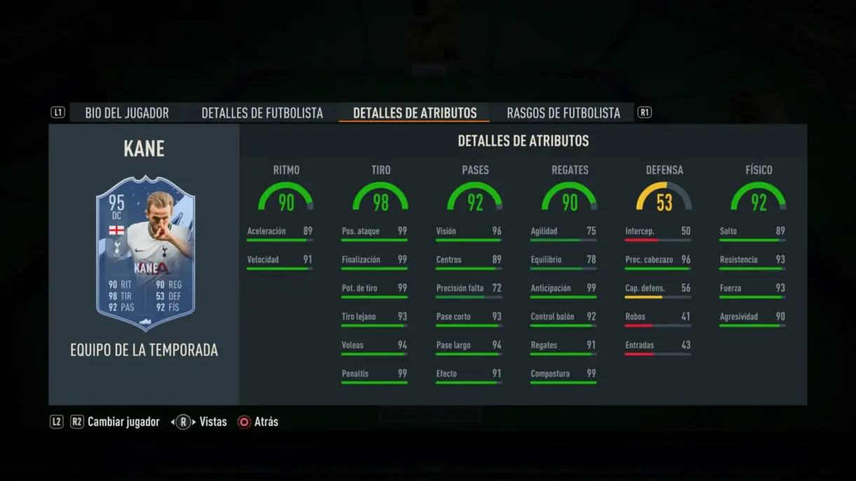 Stats in game Kane TOTS FIFA 23 Ultimate Team