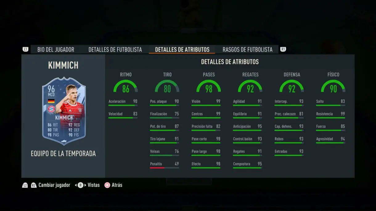Stats in game Kimmich TOTS FIFA 23 Ultimate Team