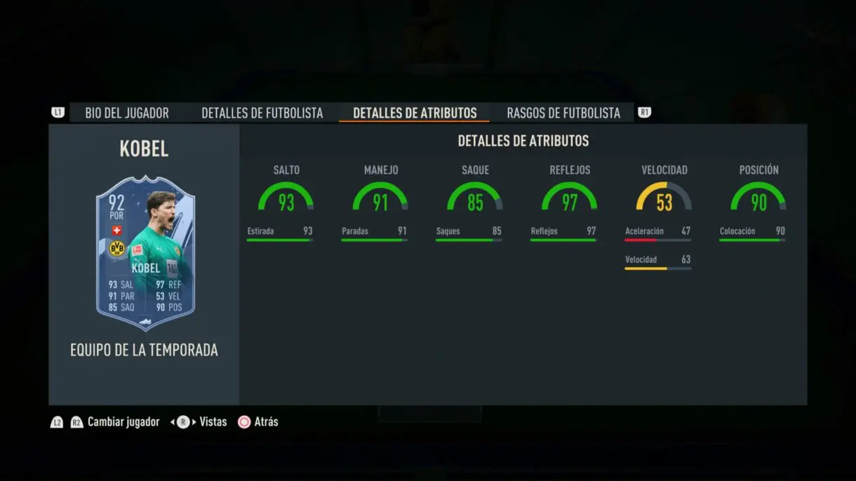 Stats in game Kobel TOTS FIFA 23 Ultimate Team