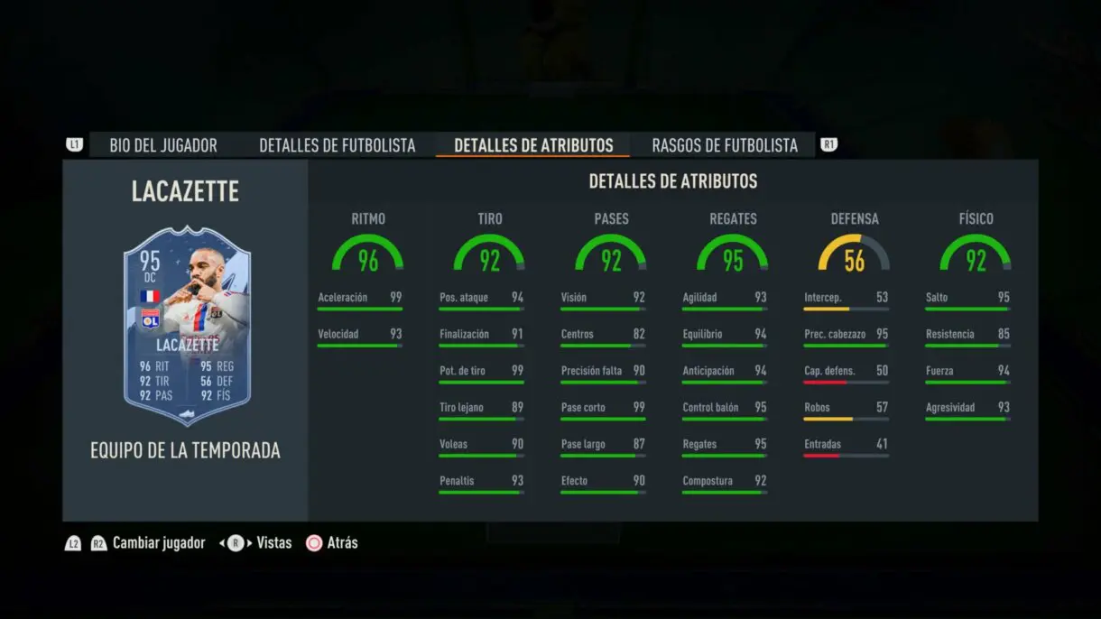 Stats in game Lacazette TOTS FIFA 23 Ultimate Team