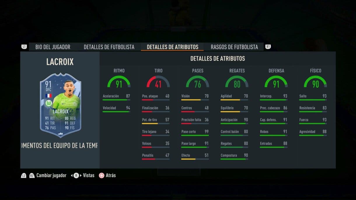 Stats in game Lacroix TOTS Moments FIFA 23 Ultimate Team