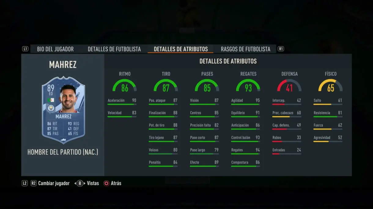 Stats in game Mahrez MOTM FIFA 23 Ultimate Team
