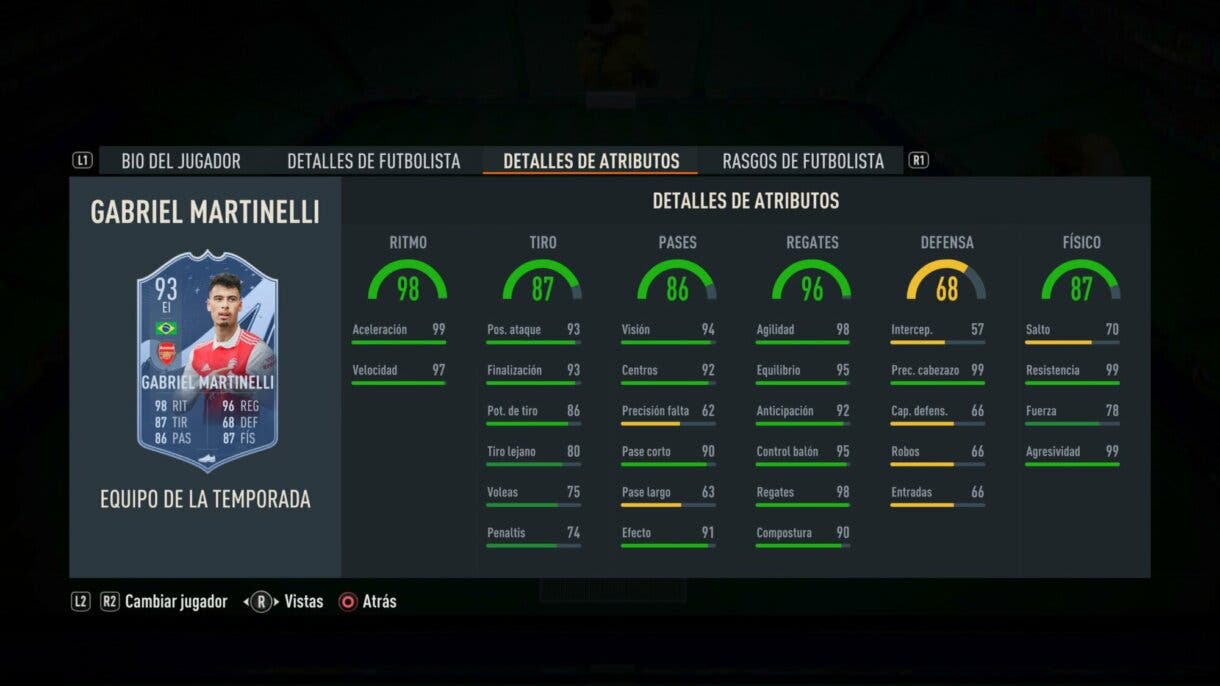 Stats in game Martinelli TOTS FIFA 23 Ultimate Team