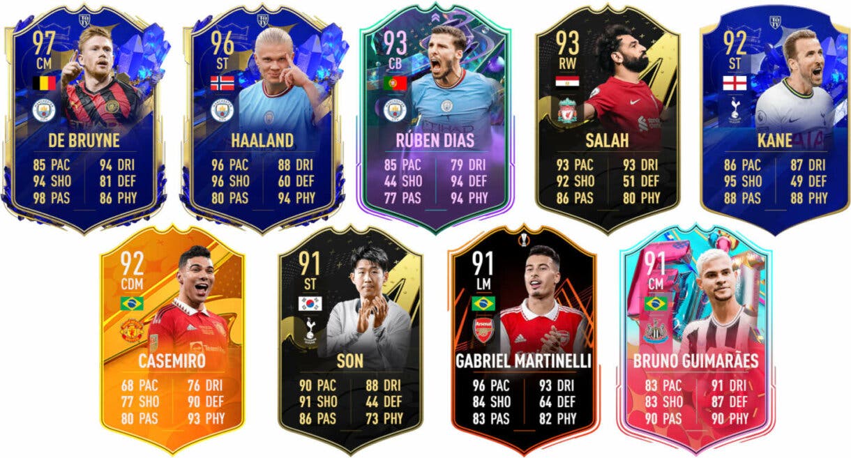 Primera parte de las mejoras cartas en FIFA 23 Ultimate Team de los jugadores que habrían sido filtrados para el TOTS de la Premier League