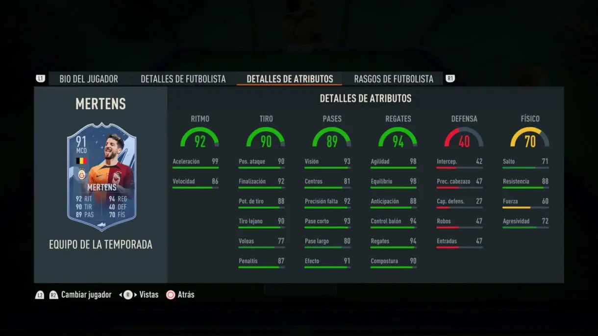 Stats in game Mertens TOTS FIFA 23 Ultimate Team