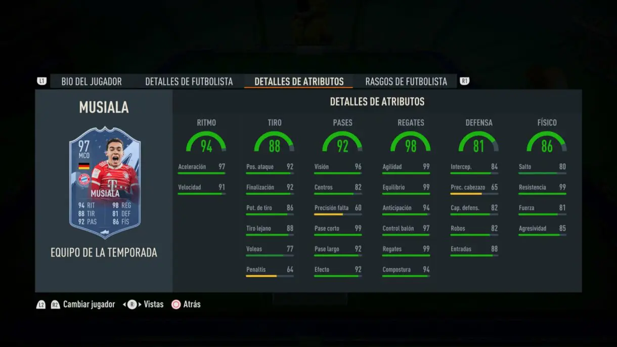 Stats in game Musiala TOTS FIFA 23 Ultimate Team