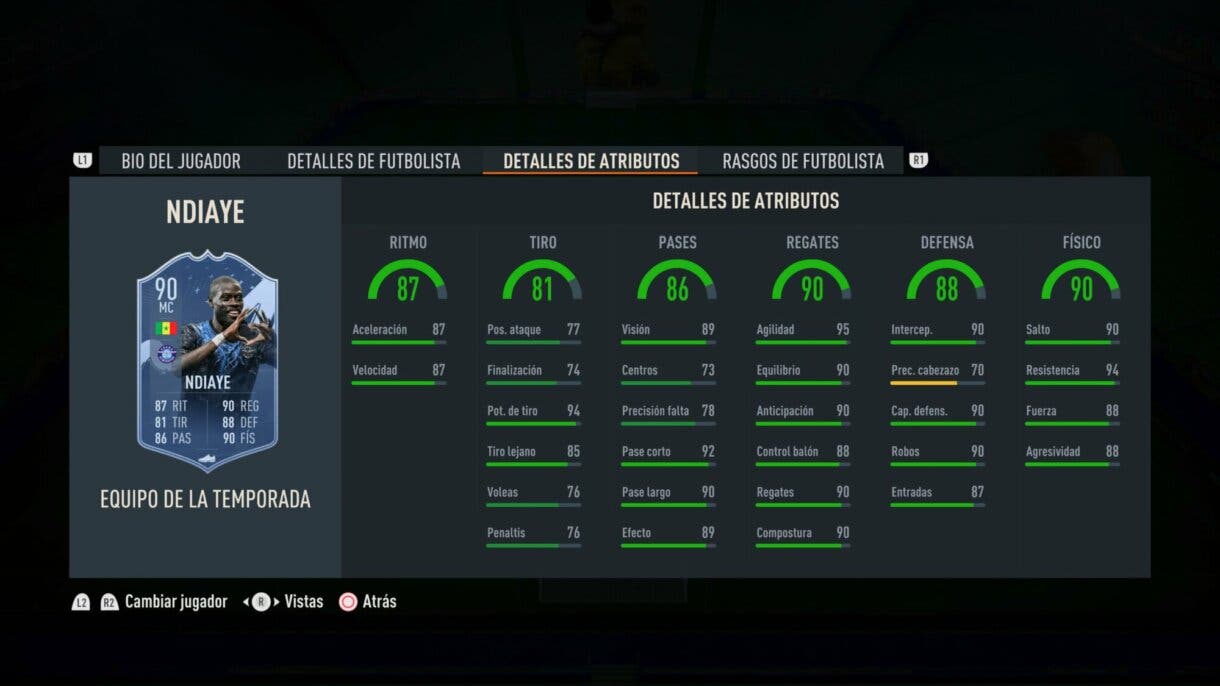 Stats in game Ndiaye TOTS FIFA 23 Ultimate Team