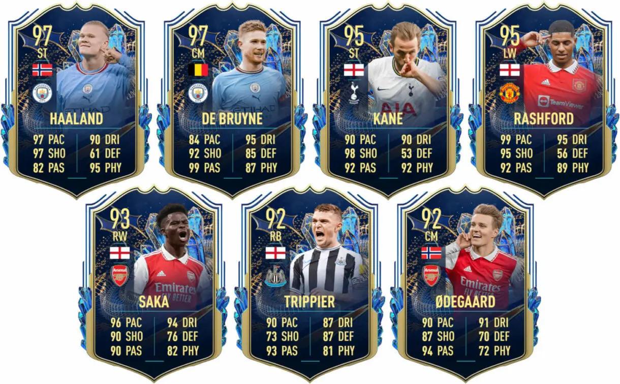 Cartas TOTS FIFA 23 Ultimate Team Haaland, De Bruyne, Kane, Rashford, Saka, Trippier y Odegaard