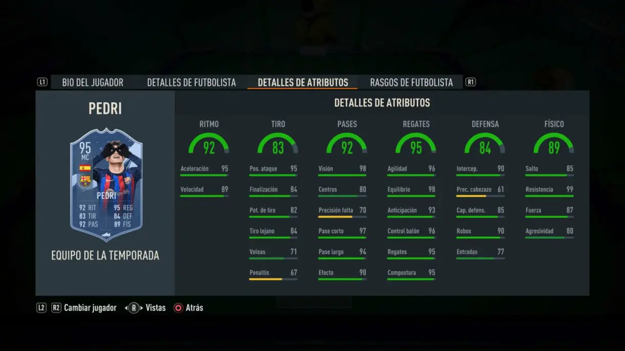 Stats in game Pedri TOTS FIFA 23 Ultimate Team