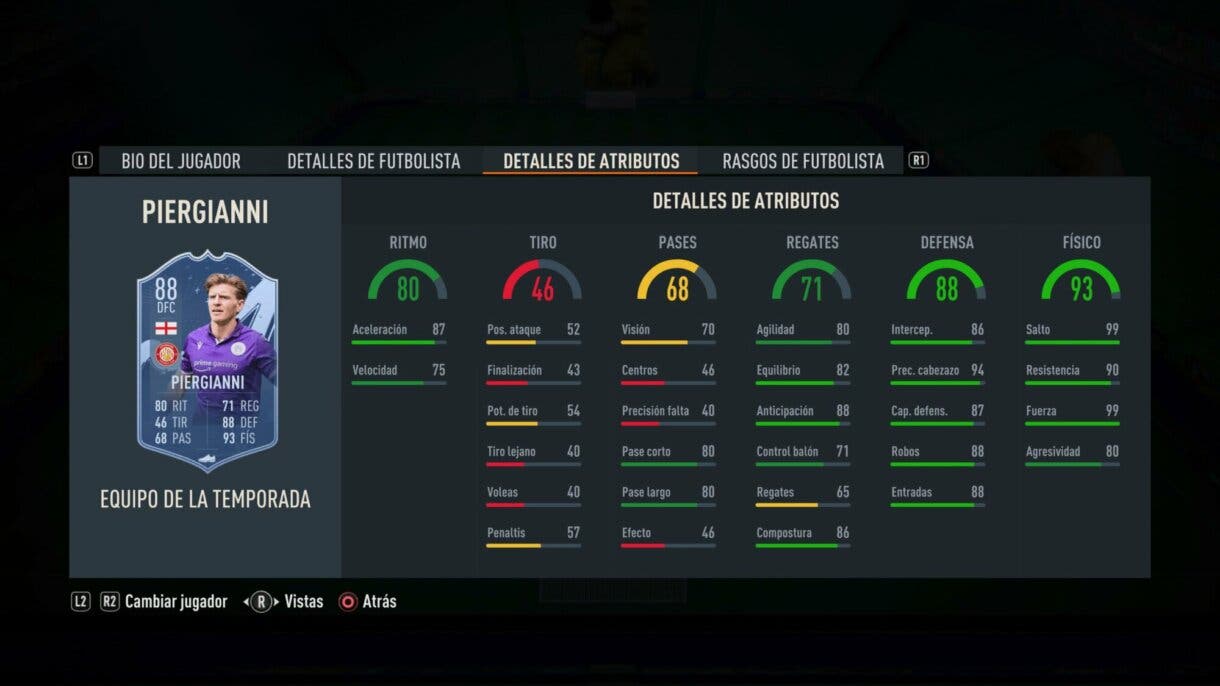 Stats in game Piergianni TOTS FIFA 23 Ultimate Team