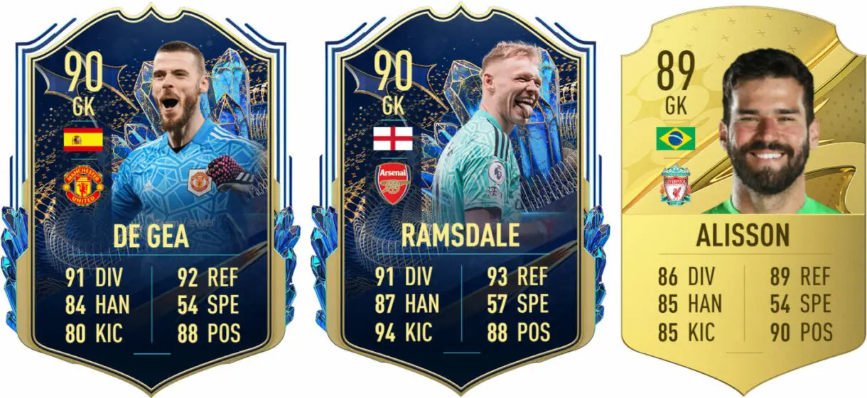 Cartas TOTS De Gea y Ramsdale, y Alisson oro FIFA 23 Ultimate Team