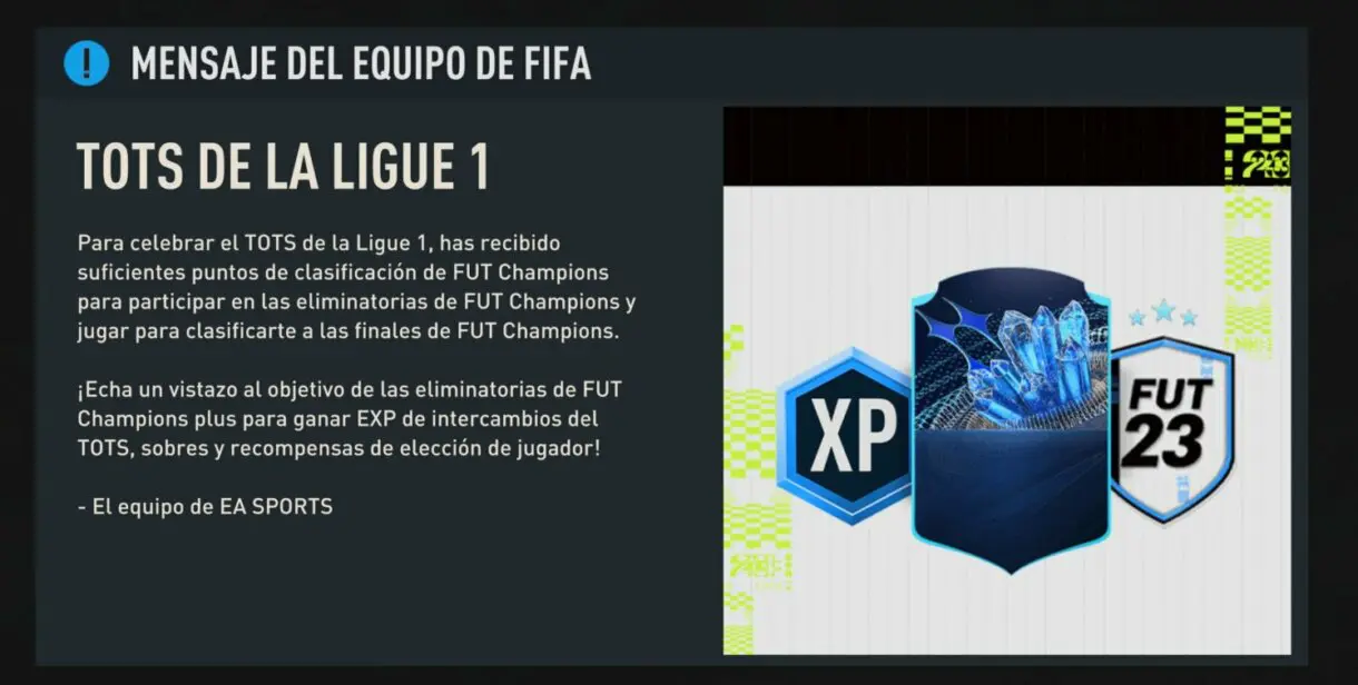 Mensaje del equipo de FIFA (desde FIFA 23 Ultimate Team) sobre el regalo de los puntos de clasificación de FUT Champions.