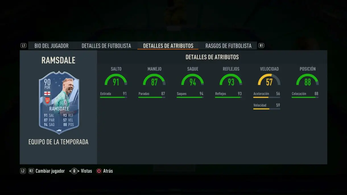 Stats in game Ramsdale TOTS FIFA 23 Ultimate Team