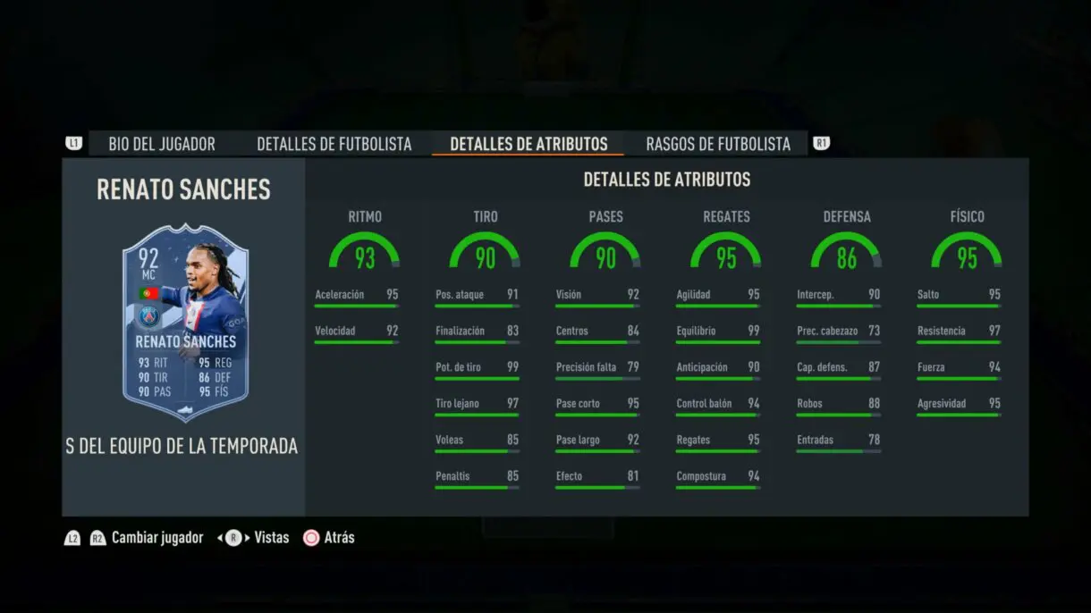 Stats in game Renato Sanches TOTS FIFA 23 Ultimate Team